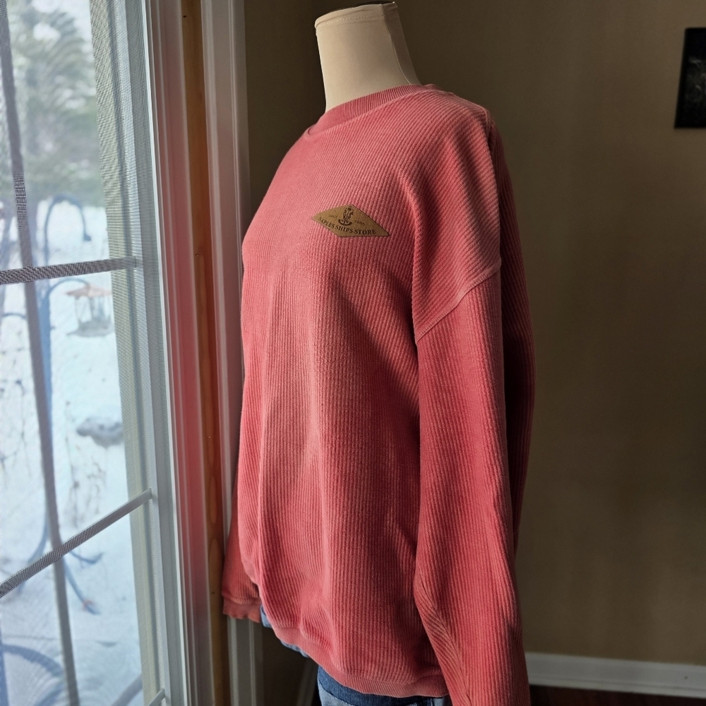 Oversized Waffle Knit Naples Ships Store‎ Coral Distressed 100% Cotton Top Large